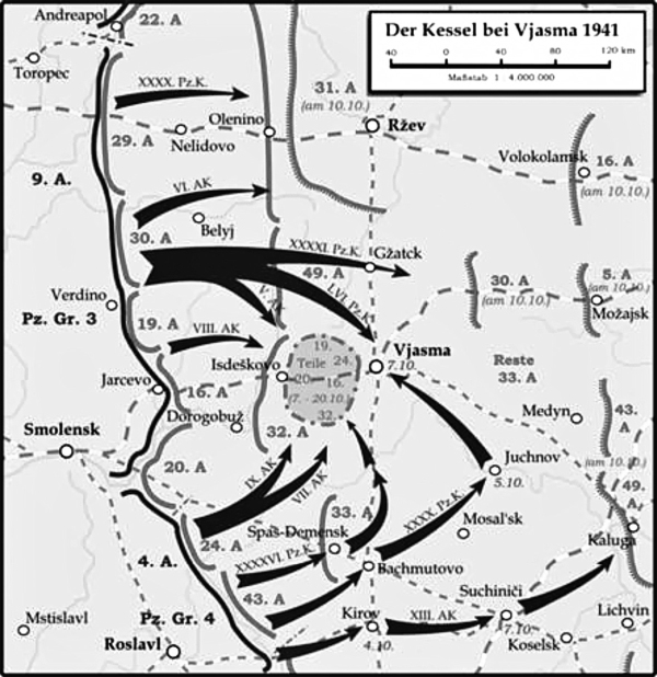 Карта вяземского котла 1941 года крупным планом