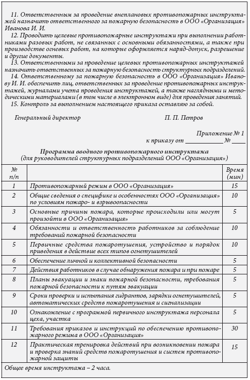 Приказ о проведении внепланового инструктажа по охране труда образец