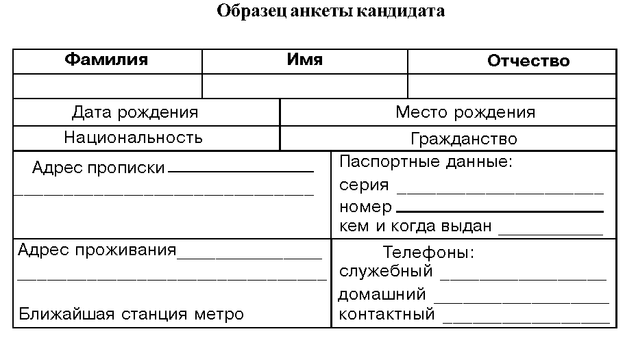 Анкета юриста при приеме на работу образец