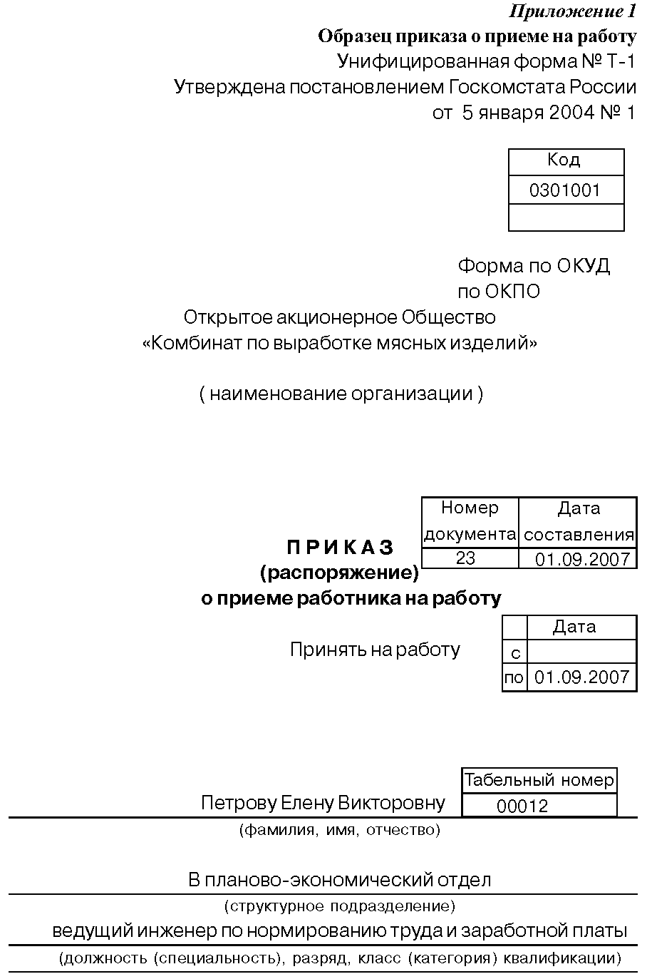 Приказ по личному составу образец