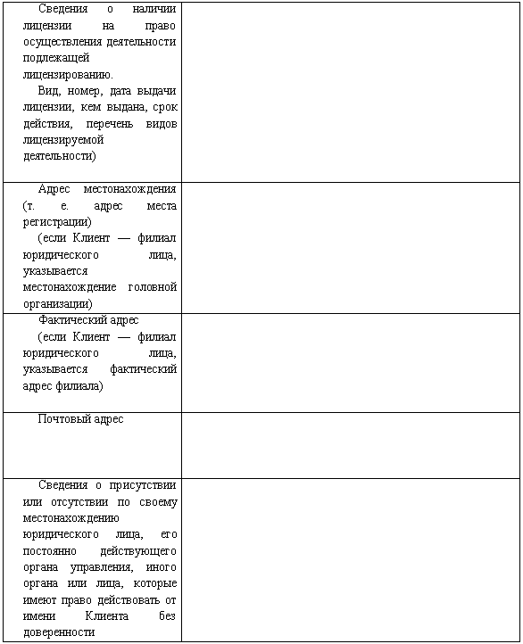 Образец анкета клиента юридического лица образец заполнения