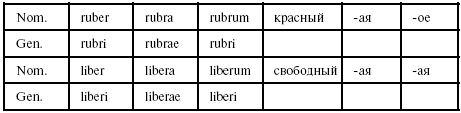 1 группа прилагательных в латинском языке таблица