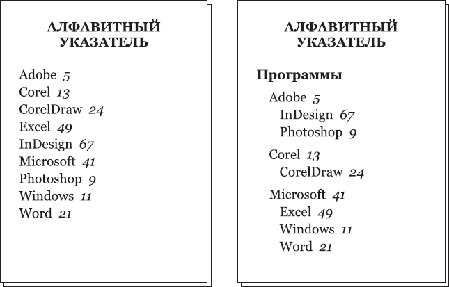 Оглавления и указатели. Списки