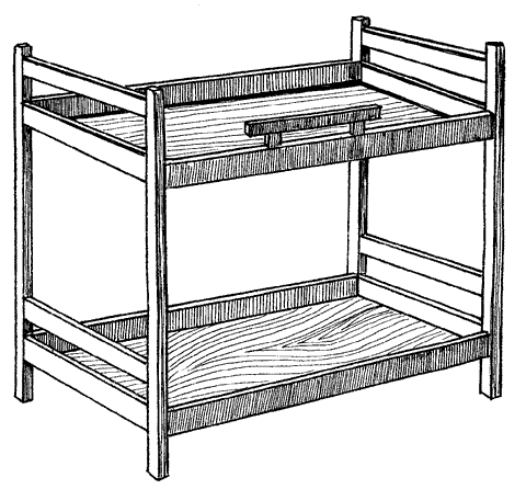 На рисунке изображены скамейка и двухъярусная кровать высота скамейки 50