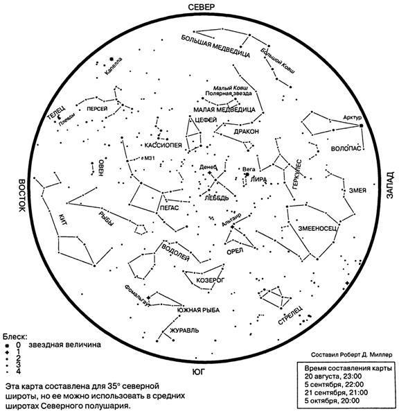 Карта звездного неба с названиями созвездий северного полушария