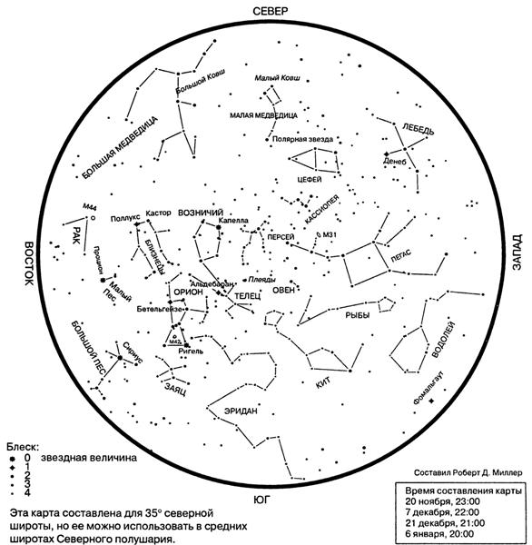 Карта звездного неба с названиями созвездий северного полушария