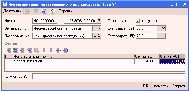 Состав продукции незавершенного производства