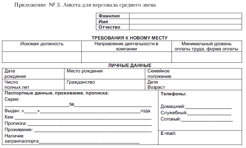 Анкета соискателя при приеме на работу образец простая