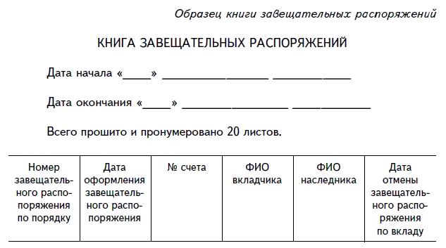 Завещательное распоряжение по вкладу образец