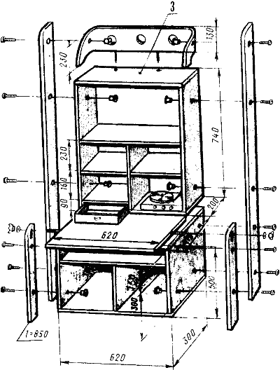 Чертеж шкафа с секретером