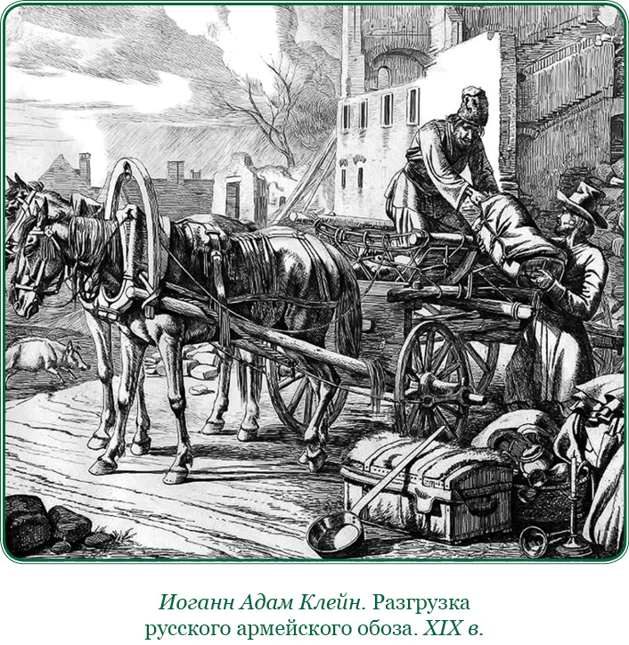 Торговка в воинском обозе 11 букв. Обоз Ломоносова. Офицерская повозка Клейн. 3. Петр Румянцев чб иллюстрации.