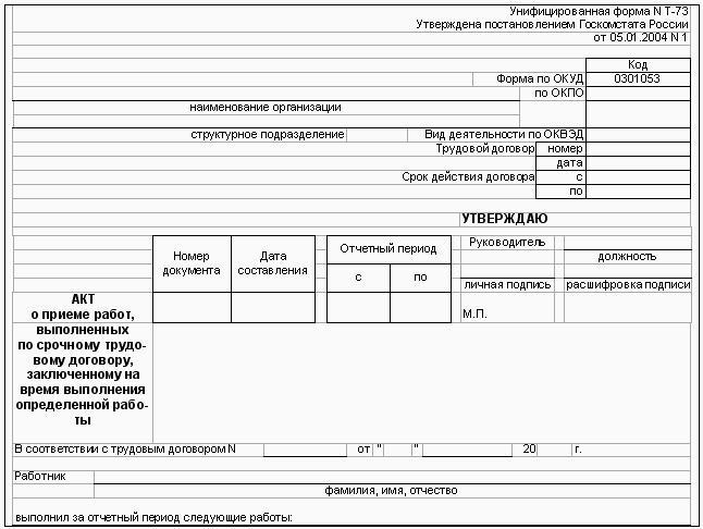 Курсовая работа по теме Разработка базы данных по акту о приеме работ, выполненных по срочному трудовому договору, заключенному на время выполнения определенной работы