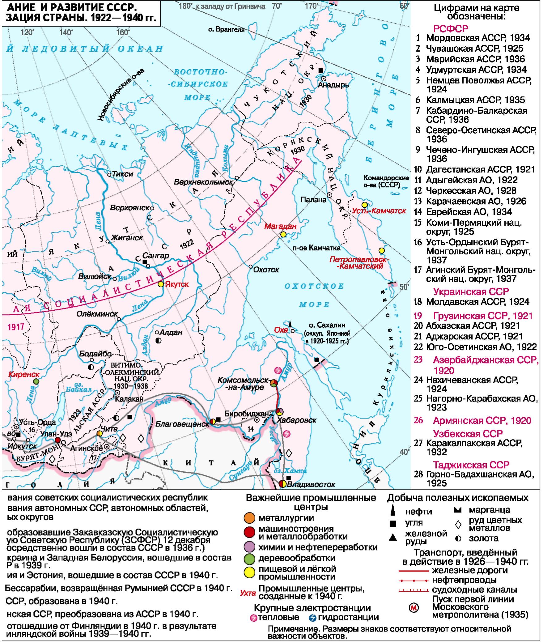 Образование и развитие ссср 1922 1940 контурная карта 10 класс