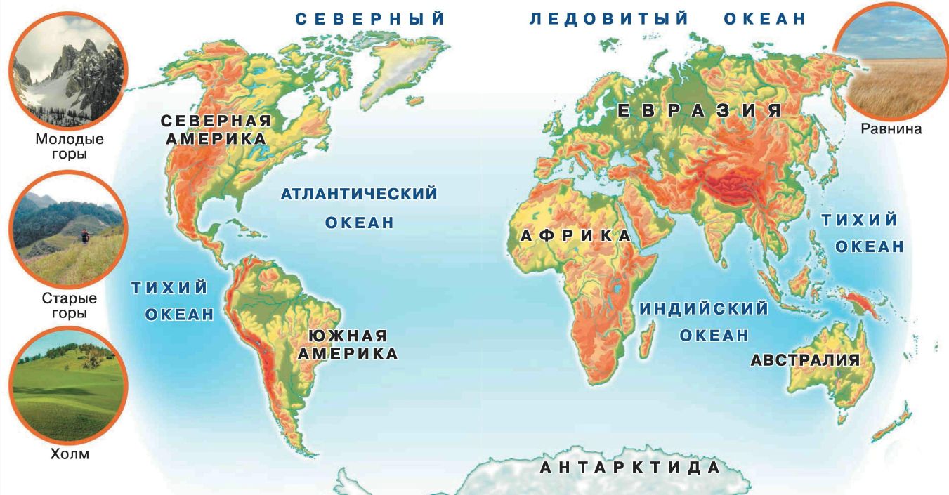 Материки и впадины океанов. Карта материков с названиями.