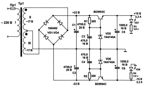 Схемы стабилизаторов напряжения для унч