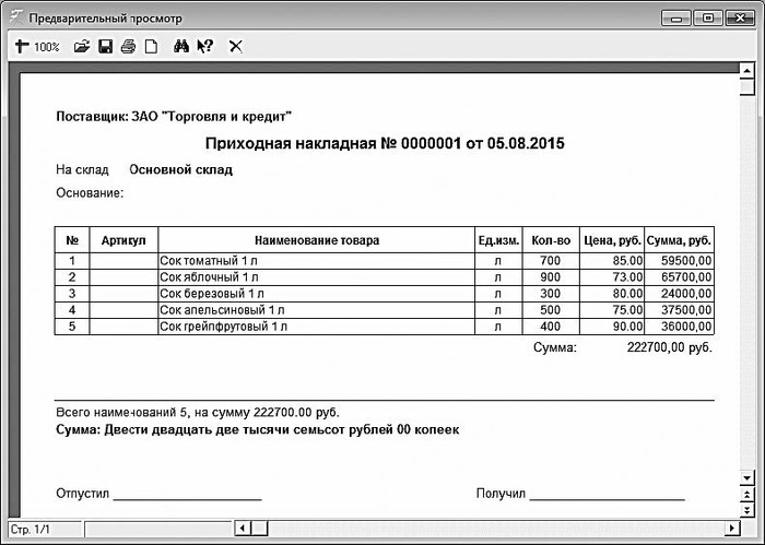 Приказ накладная образец