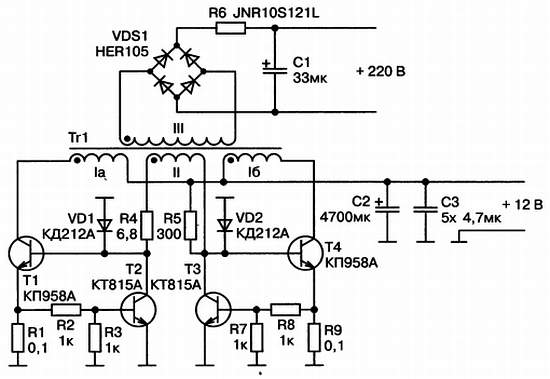 Схема транзисторного преобразователя напряжения