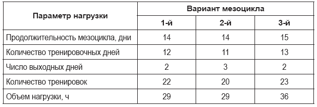 План тренировочных занятий на мезоцикл