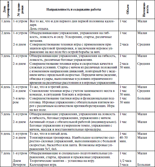 Недельный тренировочный план