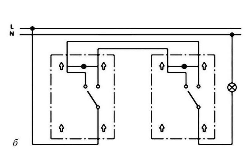 Схема проходного выключателя с 3 мест одноклавишный
