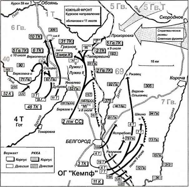 Карта прохоровского сражения 12 июля 1943