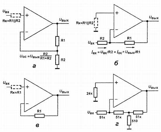 Схема неинвертирующего усилителя на оу