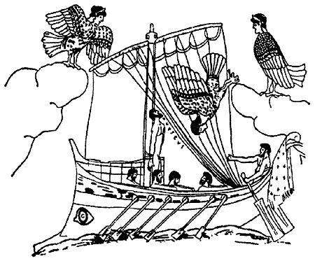 Одиссей и сирены рисунок