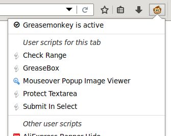 Скриншот интерфейса Greasemonkey