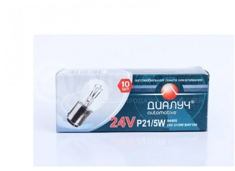 Лампа 24V 5W P21 двухконтактная, BAY15d от ДИАЛУЧ, артикул — 94405