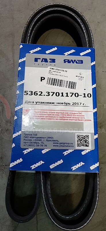 Ремень 6PK1603 привода генератора от ЯМЗ (Т), артикул — 5362.3701170-10