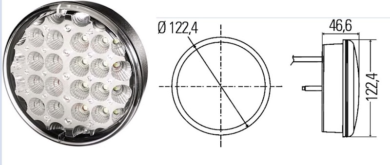 Фонарь заднего хода  D=122,5 мм 24LED белый 12-24 В ГолАЗ 5291115 от Hella, артикул — 2ZR344200-051