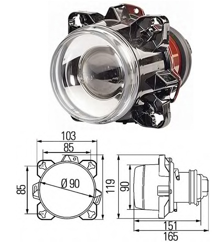 Фара ближнего света 5292,3204, 4238 24В D-90 мм лампа 24V70W H7 24V H7 D=90мм от Hella, артикул — 1BL008193-011