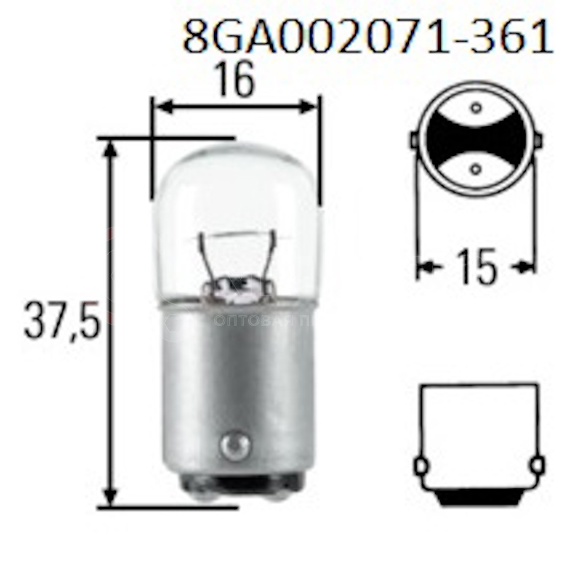 Лампа 24В, 5Вт, R5W BA15d от Hella, артикул — 8GA002071-361