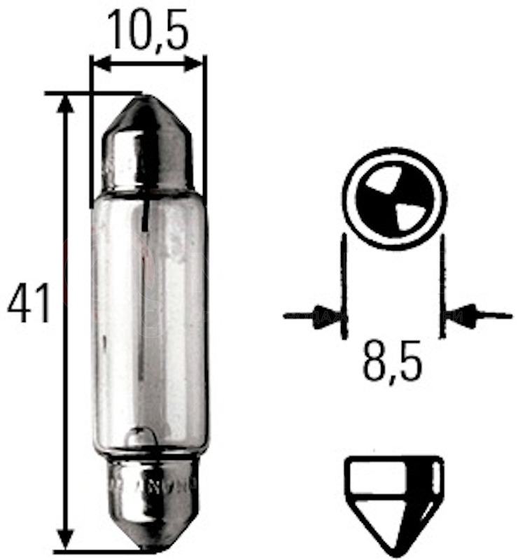 Лампа накаливания 12V 10W  SV8,5-8 Ø11x35 мм от Hella, артикул — 8GM002091-131