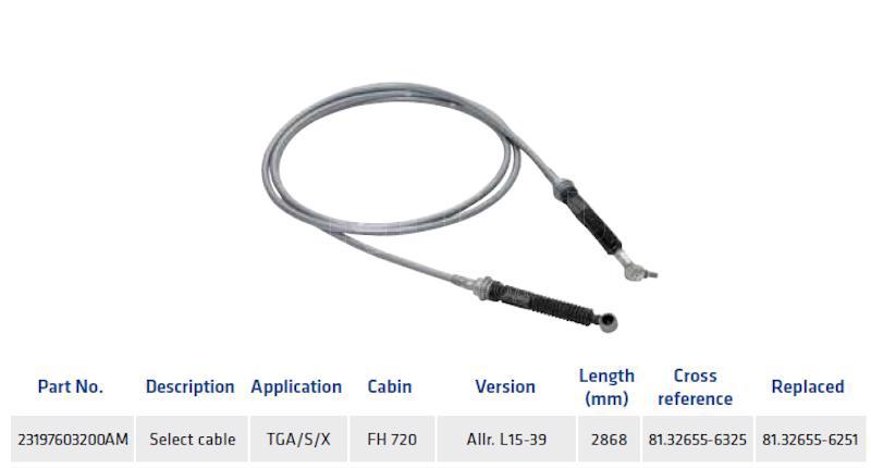 Трос КПП переключения передач L=3200 MAN TGS/TGA от Kongsberg, артикул — 23197603200AM