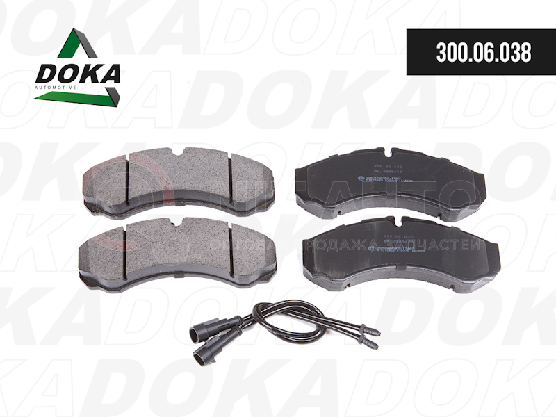 Колодки тормозные дисковые комплект комплект с датчиком износа 29121=29374,  164,8x66,5x20,3mm RVI,Nissan,Iveco Daily C/S-серия от DOKA, артикул — 300.06.038