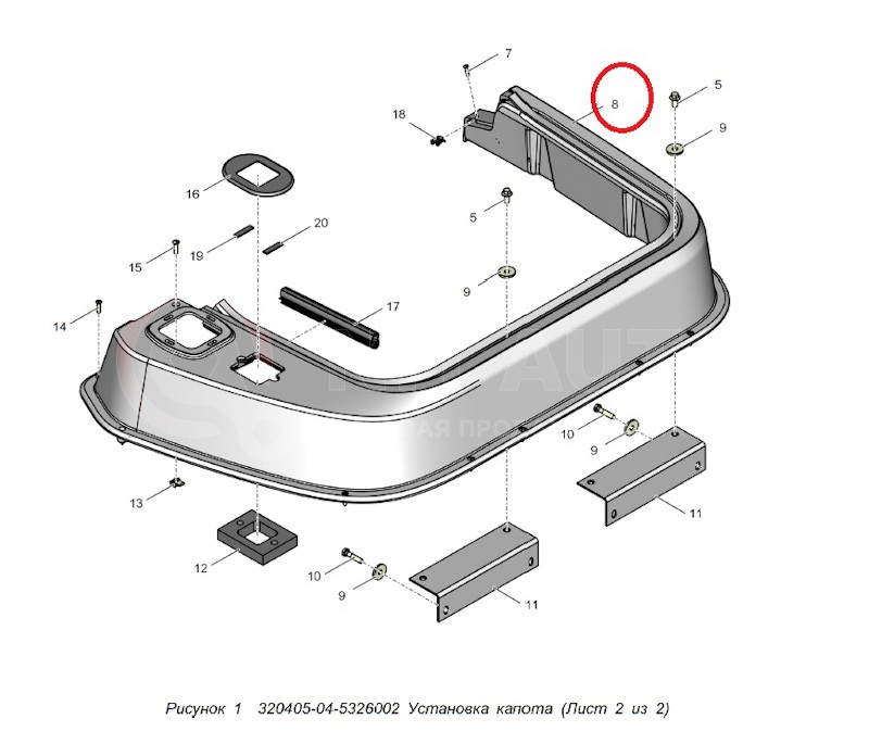 Основание капота от ПАЗ, артикул — 320405-04-5326031