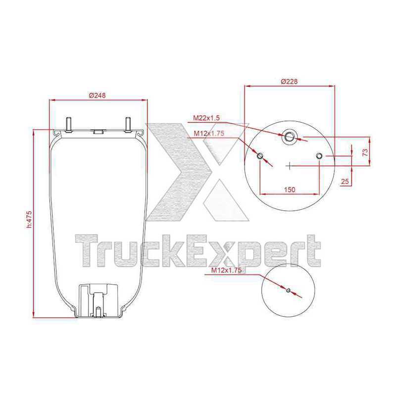 Пневмоподушка без стакана 2 шп.+возд. / 1 шп. от TruckExpert, артикул — ED14157-14