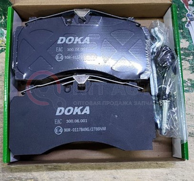 Колодки тормозные дисковые комплект 29318/29319 с полным установочным ремкомплектом SAF/KNORR ST7-430 от DOKA, артикул — 300.06.001