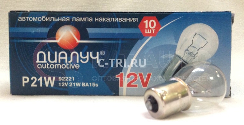 Лампа накаливания; комплект 10шт. 12V21W-3 одноконтактная 92221 от ДИАЛУЧ, артикул — 92221-10