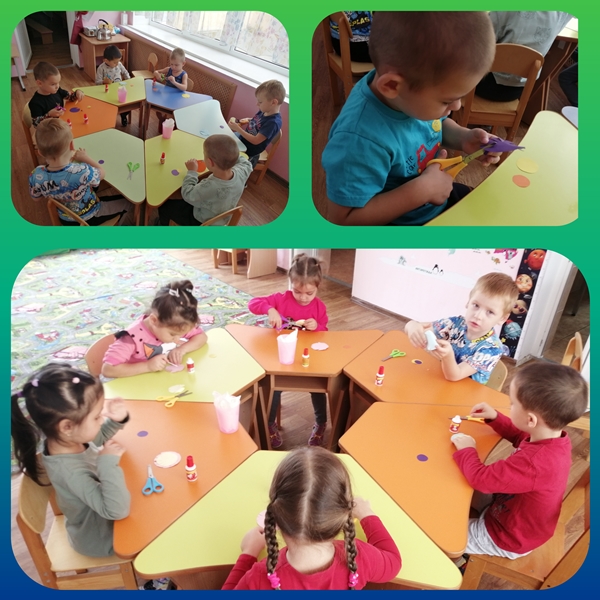 Коллективная аппликация "Цветочная полянка" в гр. "Лучики"