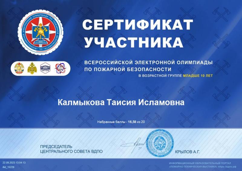 Всероссийская олимпиада по пожарной безопасности