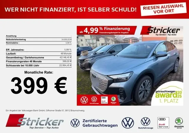 Audi Q4 e-tron 50 Sportback quattro 399,-ohne Anzahlung Leder — миниатюра 1