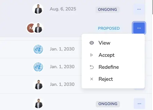 Goal acceptance screen