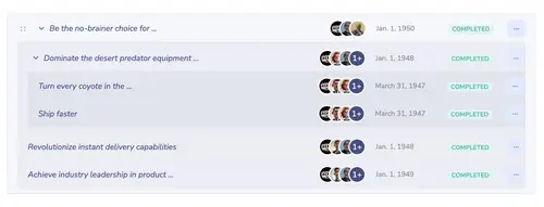 Cascading goals from strategic down through VP annual targets to department quarterly goals