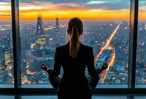 meditating girl in the office