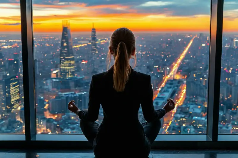 meditating girl in the office