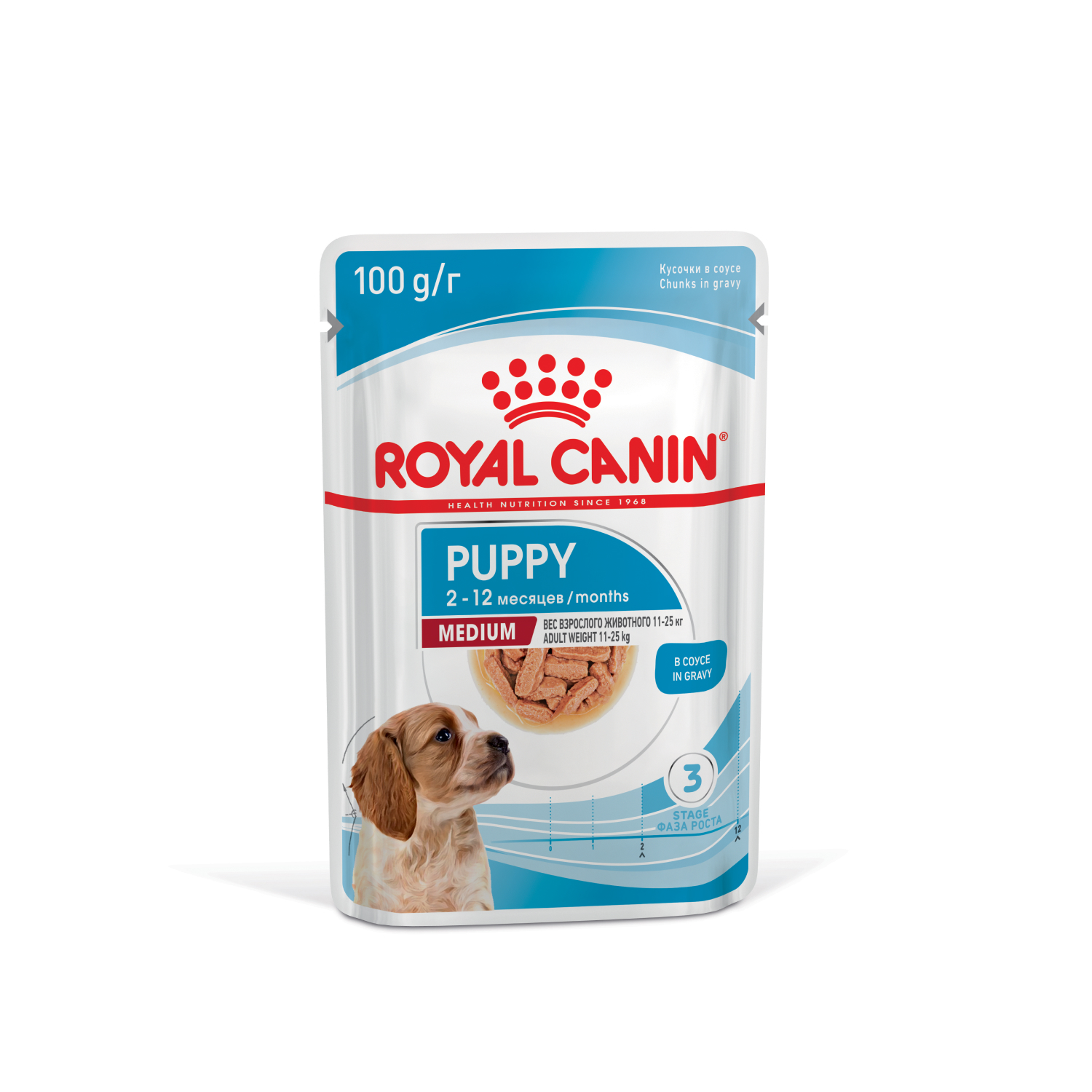 Упаковка: Royal Canin — Medium Puppy, в соусе, влажный корм для щенков средних пород до 12 месяцев