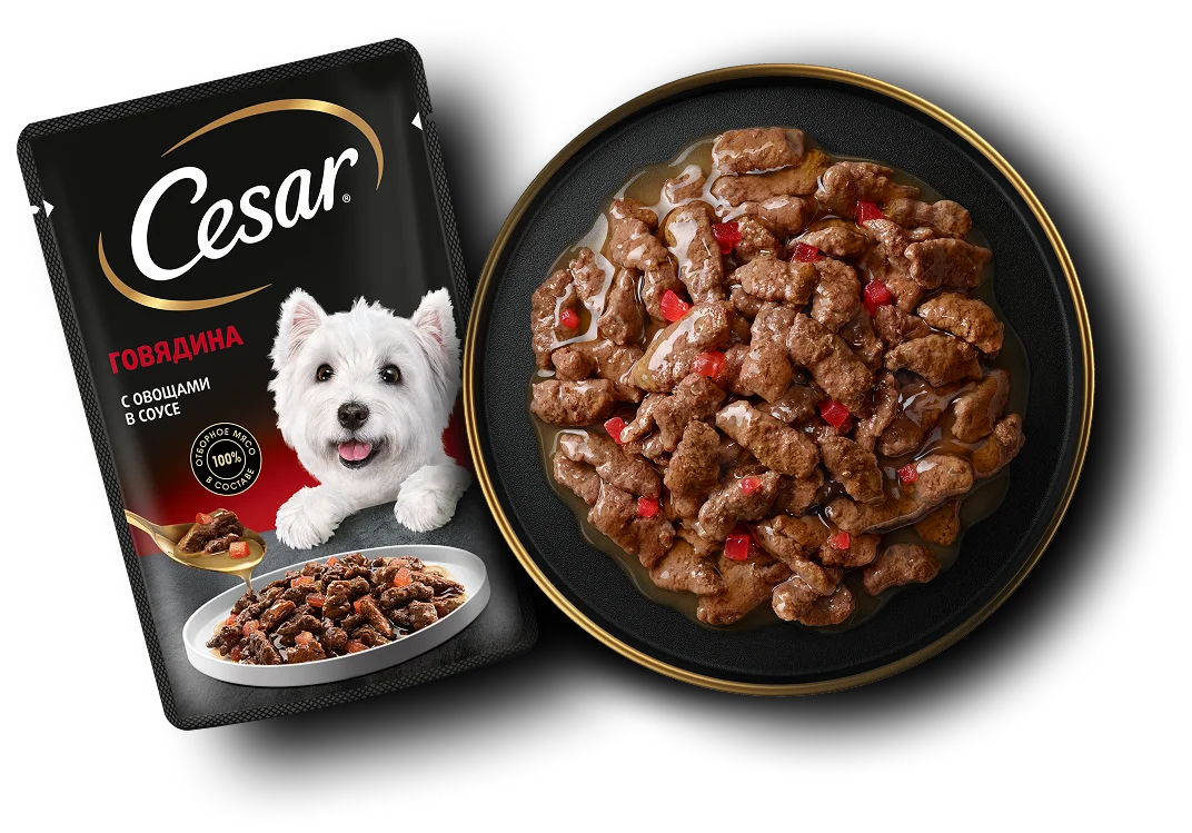 Упаковка: CESAR — CESAR® Кусочки в соусе Говядина с овощами в соусе