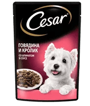 Влажный корм CESAR<sup>®</sup> говядина с кроликом в шпинатном соусе